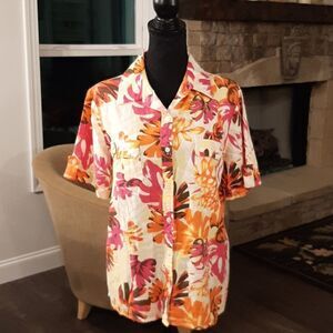 White Stag Colorful Hawaiian Floral Button Down
